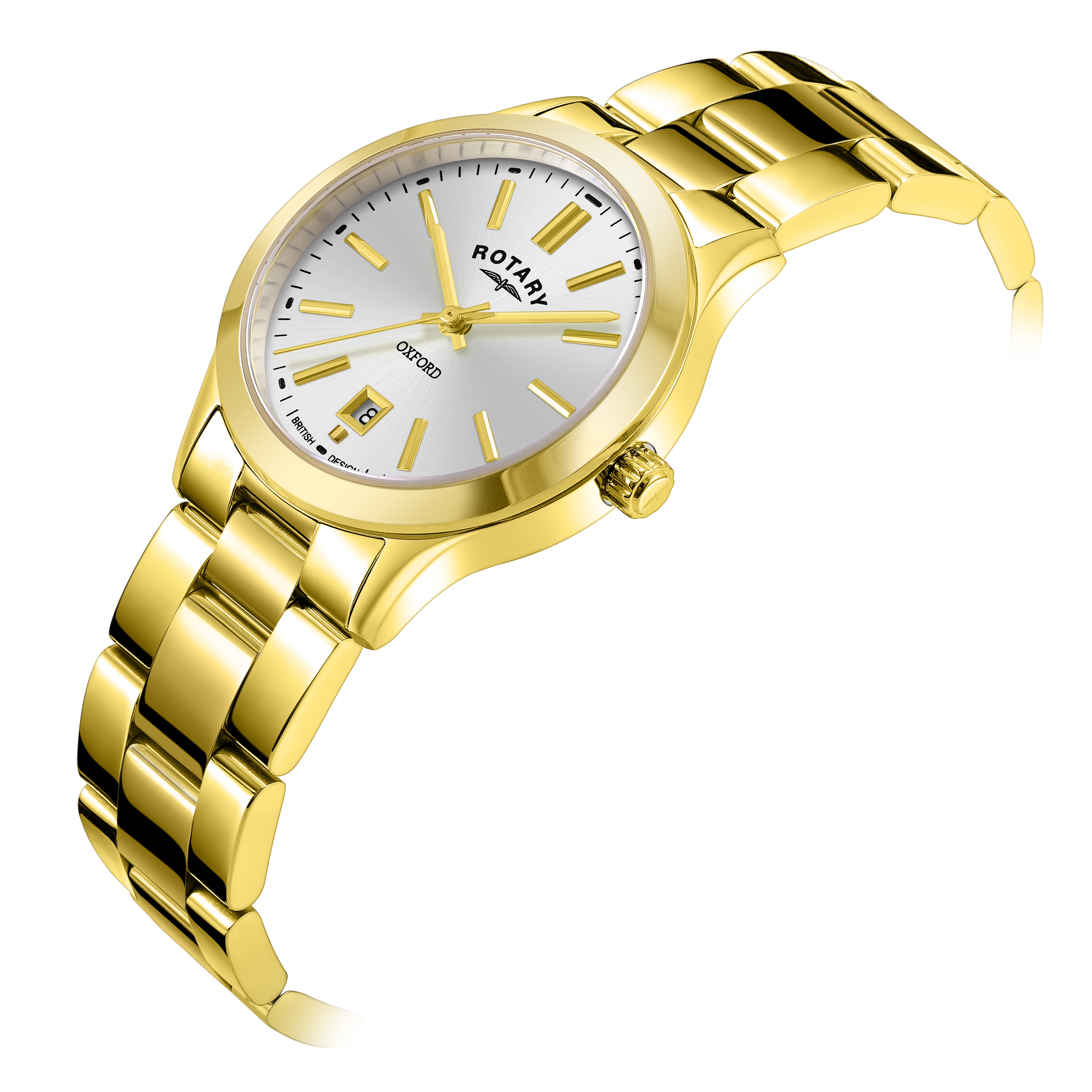 rotary ladies gold watch with a white dial